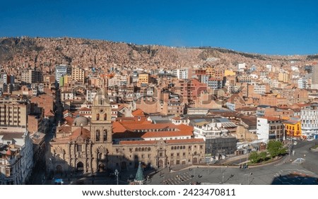 View of the colorful city center of La Paz around St. Francis (San Francisco) square, La Paz, Bolivia