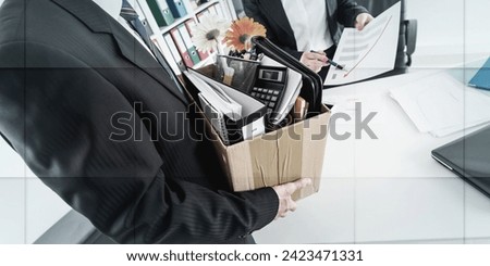 Employee laid off by a businesswoman, geometric pattern Royalty-Free Stock Photo #2423471331