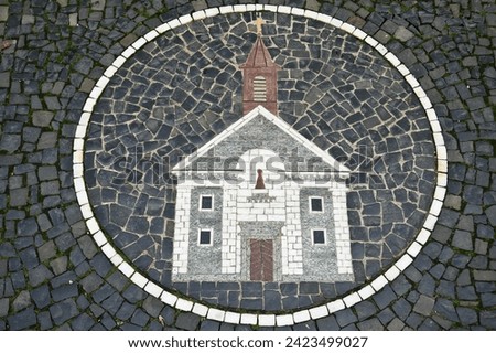 Church, a stone mosaic in front of a church, Freiburg, Baden-Wuerttemberg, Germany, Europe