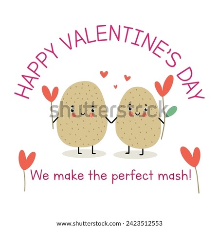 Happy Valentine's Day illustration of two cute potatoes in love for children. Love clipart	
