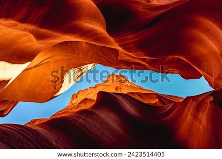 Lower Antelope Canyon or Corkscrew slot canyon National park in the Navajo Reservation near Page, Arizona USA. Antelope canyon is United States landmark and tourist spot. Royalty-Free Stock Photo #2423514405