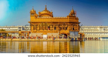 "Golden serenity at Harmandir Sahib, Amritsar. The iconic temple reflects divine tranquility in this captivating Shutterstock image."