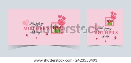 Set of Happy Mother's Day Web Banners and Post Templates. Mother's Day Greeting Card with 3d Love Balloons. Happy Mom Love Sign with Heart and Flowers. Flying Pink Paper Hearts. Mom Love Background