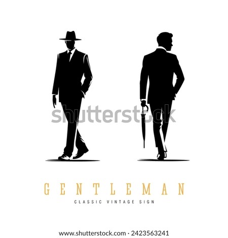 Gentleman's illustrations on white background. Contrasting black illustrations. Royalty-Free Stock Photo #2423563241