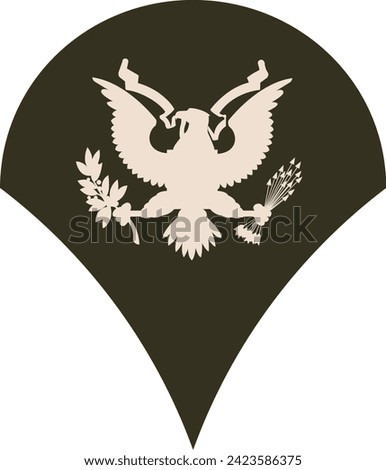 Shoulder pad rank insignia for a United States Army SPECIALIST on the Army greens uniform