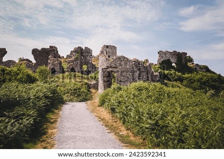 Old building. Castle ruins. Castle ruins in summer time. Old life ruins. Ancient times. Ruins of Medieval Castle. Tourist places in Ireland. Tourism in Ireland. Rock of Dunamase. Celtic Fortification. Royalty-Free Stock Photo #2423592341