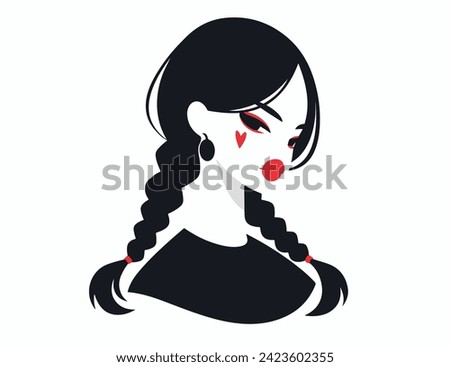 Illustration of young girl. Red lips.