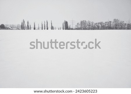 Winter landscape in the fields with lots of snow in the night, white snowy winter landscape countryside at night. Long exposure winter photo.