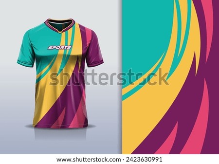 Sport jersey design template mockup curve line abstract for football soccer, racing, running, e sports, in green pink yellow color
