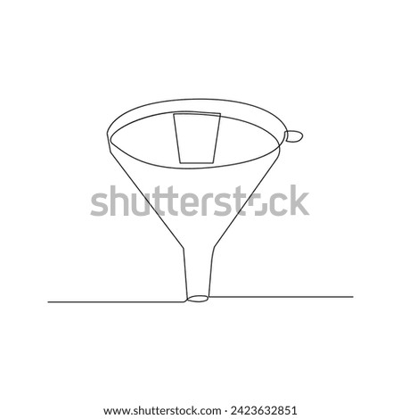 Vector in one continuous line drawing of funnel sketch isolated on white background minimal. Laboratory glass equipment minimalist illustration