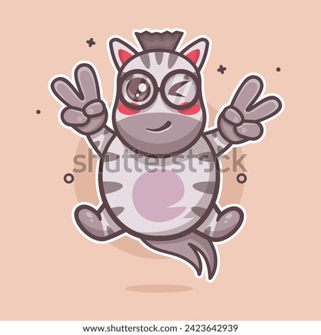 funny zebra animal character mascot with peace sign hand gesture isolated cartoon 