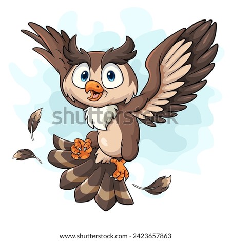 Cartoon owl flying isolated on white background Royalty-Free Stock Photo #2423657863