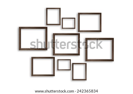 Wooden picture frames on white background
