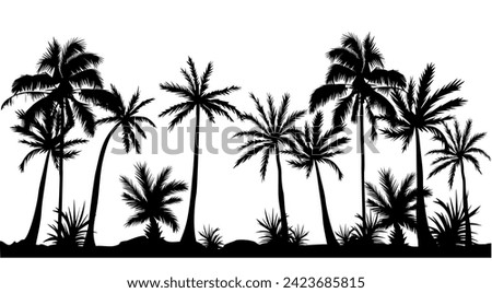 Palm tree black silhouettes seamless vector border