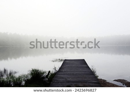 Foggy Morning in Autumn at Lake Grosser Bullensee, Lower Saxony Royalty-Free Stock Photo #2423696827