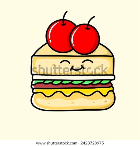 illustration of a sandwich with cherries can be used as an icon and clip art, colored icon on a beige background