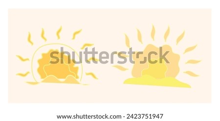  Rising sun, sunset, dawn illustrations set. Abstract Grunge Vector sun shapes. Orange red yellow circle, flaming crown frame. Maslenitsa, Shrovetide background.  Fire colors round shape,  stains.