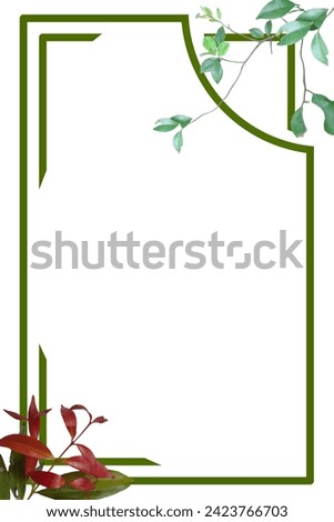 double green frame decorated with green leaves isolated on white background for copy space text area