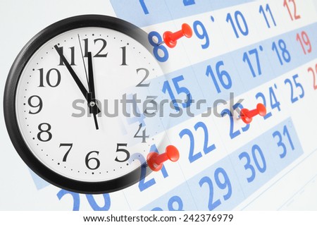 Collage with clock and calendar, time concept 