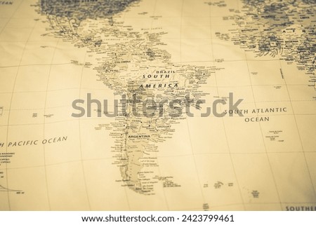 South America map travel background texture Royalty-Free Stock Photo #2423799461