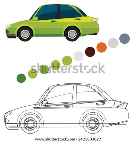 cartoon car. Isolated. Colored, outline and colored with stroke vector illustration.