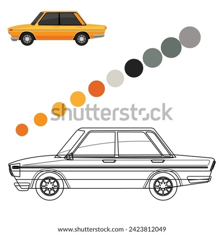 car. Isolated. Colored, outline and colored with stroke vector illustration.