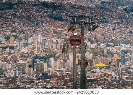 View of the populous city of La Paz from El Alto cable car, La Paz, Bolivia Royalty-Free Stock Photo #2423819833