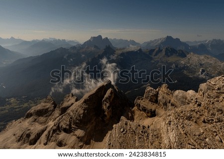 A view of the panorama around the Tofana terrace, Cortina d'Ampezzo, Italy Royalty-Free Stock Photo #2423834815