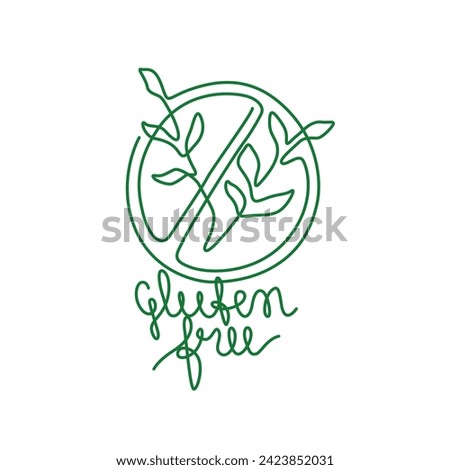 Gluten free, no wheat symbols, dietary label, emblem or logo design, continuous line drawing, neon, banner, poster, flyers, marketing, one single line on white background, isolated vector illustration