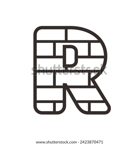 Vector Letter R on a Brick theme in black and white style