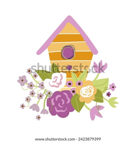 Cute cartoon clipart birdhouse.Spring vector illustration on a white background