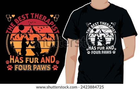 "the best therapist has fur and four paws" CAT lover t-shirt design. Man and Cat give high-five