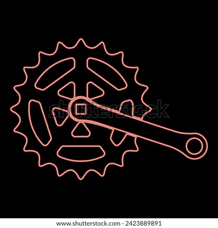 Neon crankset cogwheel sprocket crank length with gear for bicycle cassette system bike red color vector illustration image flat style
