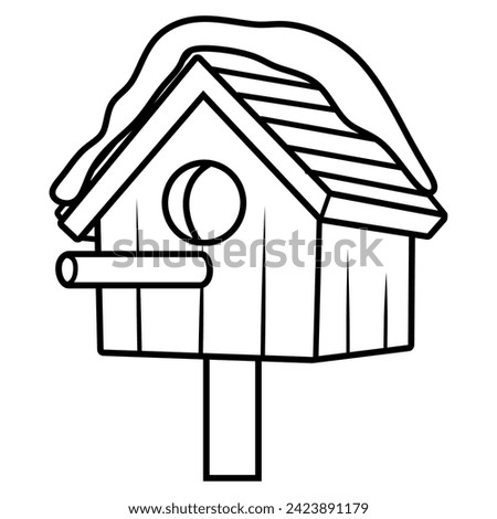Bird house covered with snow vector in black and white