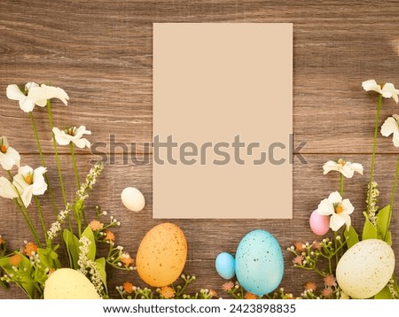 Easter 5x7  Greeting Card Mockup with flowers and easter eggs. 