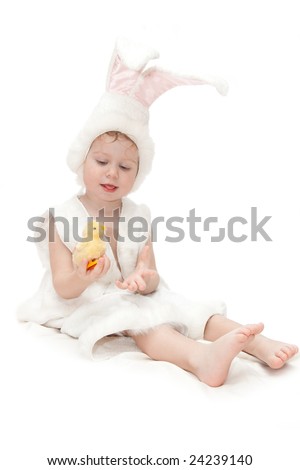 baby in rabbit costume isolated on white