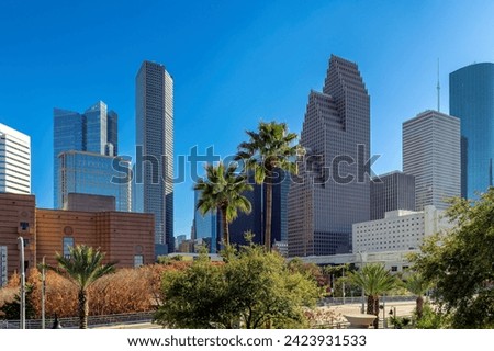 Houston Downtown skyline at sunny autumn day in Texas, USA	