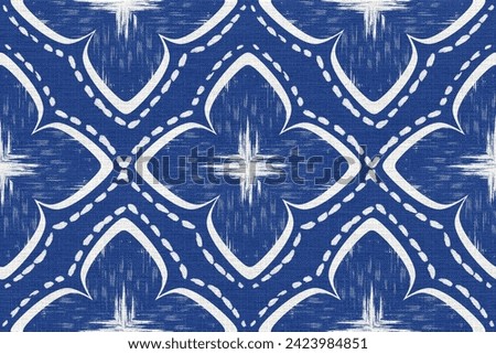 Flowers seamless pattern.Ethnic traditional Japanese blue with fabric texture background.Asian tie dry indigo blue style.Design for wallpaper,fashion,surface,textile,print product.Vector illustration  Royalty-Free Stock Photo #2423984851