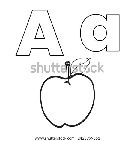 Letter A for Apple, Vector illustration of kids alphabet coloring book page with outlined clip art for color children book.