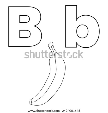 Letter B for banana, Vector illustration of kids' alphabet coloring book page with outlined clip art for color children book.