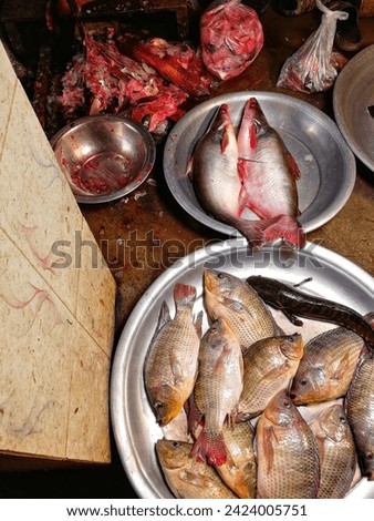 Various types of fishes in the market. Very delicious live fishes for sell. Expensive seafood at local market. Healthy protein items in the dish that is ready to cook for restaurant