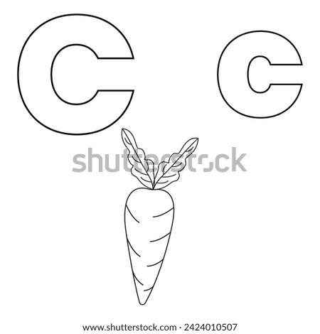 Letter C for banana, Vector illustration of kids alphabet coloring book page with outlined clip art for color children book.