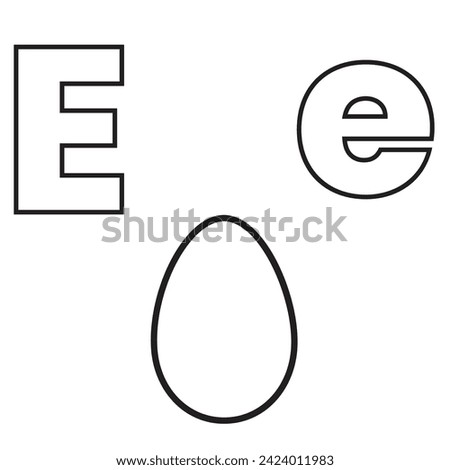 Letter E for Egg, Vector illustration of kids alphabet coloring book page with outlined clip art for color children book.