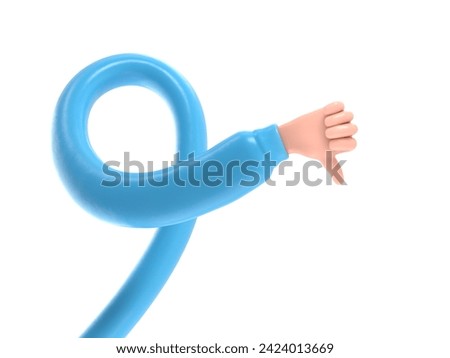 Cartoon Gesture Icon Mockup. Cartoon character hand rock on gesture. 3D rendering on white background.long arms concept.
