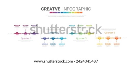 Calendar 12 months in 4 quarters, Infographic template for business 1 year can be used for annual report, workflow, process diagram, flow chart, EPS vector. Royalty-Free Stock Photo #2424045487