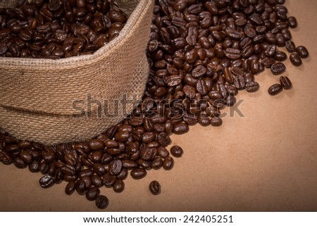close up shot of coffee Beans in a Bag with vignetting effect