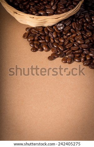Top view shot of coffee Beans in a Bag with vignetting effect
