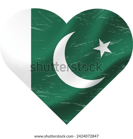 Pakistan flag in heart shape grunge vintage. Pakistan flag heart. Vector flag, symbol. 