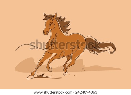 Horse portrait running, Continuous line art drawing style, One line art animal, Design template linear minimal style. Drawing isolated on white background. Vector design illustration.