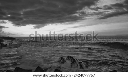 storm and stormy sky over the sea, black and white picture. black and white photo